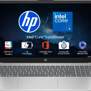 HP 15, 13th Gen Intel Core i5-13420H, (16GB DDR4, 512GB SSD), FHD, Anti-Glare, Micro-Edge, 15.6''/39.6cm, Win11, M365 Basic(1yr)* Office24, Silver, 1.65kg, FR0045TU, Camera w/Shutter, Backlit Laptop